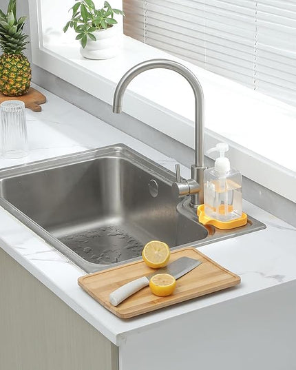 Silicone Bathroom Soap Dishes with Drain Spout-Bathroom and Kitchen Sink Organizer,Sponge Holder,Dish Soap Tray,Perfect for Dispenser,Scrubber,Bottle,Cup on Sink or Counter-Yellow 4.9"×3.2"