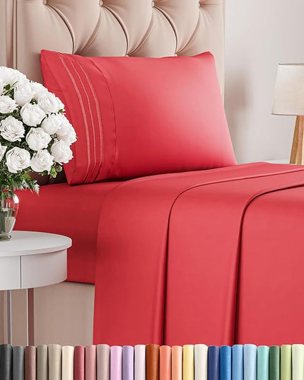 Twin XL Size 3 Piece Sheet Set - Comfy Breathable & Cooling Bed Sheets Set - Hotel Luxury Bedding for Women, Men, Kids, Teens, Boys & Girls - Deep Pockets, Ultra-Soft, Wrinkle Free - Oeko-Tex - Red