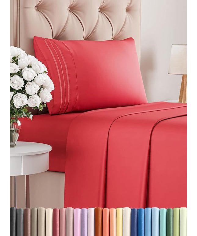Twin XL Size 3 Piece Sheet Set - Comfy Breathable & Cooling Bed Sheets Set - Hotel Luxury Bedding for Women, Men, Kids, Teens, Boys & Girls - Deep Pockets, Ultra-Soft, Wrinkle Free - Oeko-Tex - Red