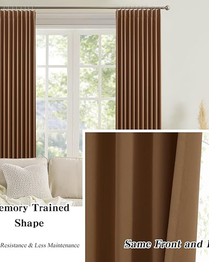 Cappuccino Brown Curtains 40x108 Inches Long 2 Panels Set, Pinch Pleated Thermal Insulated Blackout Room Darkening Curtain for Living Room,Window Draperies with Hooks