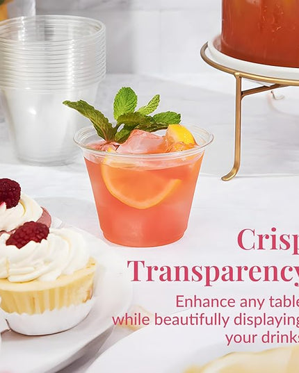 Prestee 200-Pack - 9oz Clear Plastic Cups - Durable Disposable Plastic Wine Glasses for Party, Weddings, and Catering - Small Drinking Glasses for Cocktails and Beverages - Heavy-Duty Fruit Punch Cups