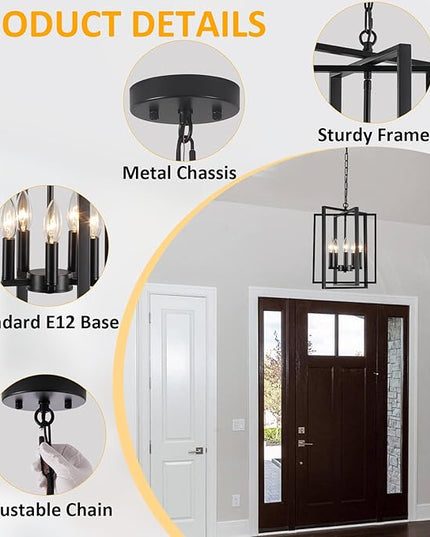 Black Modern Farmhouse Chandelier for Dining Room, 5-Light Pendant Lights Fixtures for Kitchen Island, Foyer Lighting Fixtures High Ceiling for Entryway Hallway Living Room Bedroom