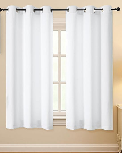 Simplebrand Pure White Light Filtering Curtains for Bedroom 63 Inch Length 2 Panels Set, Thermal Insulated Energy Saving Curtains for Kids Room, Grommet Solid Nursery Window Drapes, W40 x L63