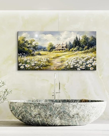 ERQINHUA Large Wall Art For Living Room Canvas Wall Decor For Bedroom Office Field Scenery Flower Watercolour Painting Farmhouse Decorations Wall Pictures Artwork Ready To Hang Home Decor 24"X48"