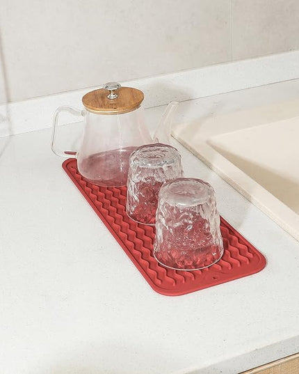 Silicone Dish Drying Mat for Multiple Usage,Easy clean,Eco-friendly,Heat-resistant Silicone Mat for Kitchen Counter,Sink,Bar,Bottle,or Cup Red M 17 inches x 6 inches