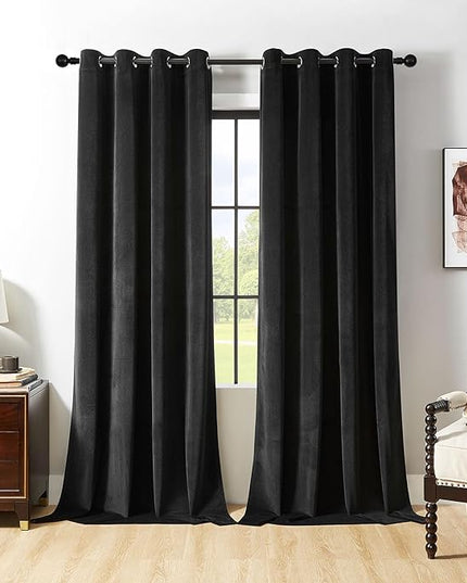 Joydeco Black Velvet Curtains 72 Inches Long, Luxury Grommet Blackout Curtain 2 Panels, Thermal Insulated Privacy Room Darkening Window Drapes for Bedroom Living Room Home Theatre (52Wx72L)
