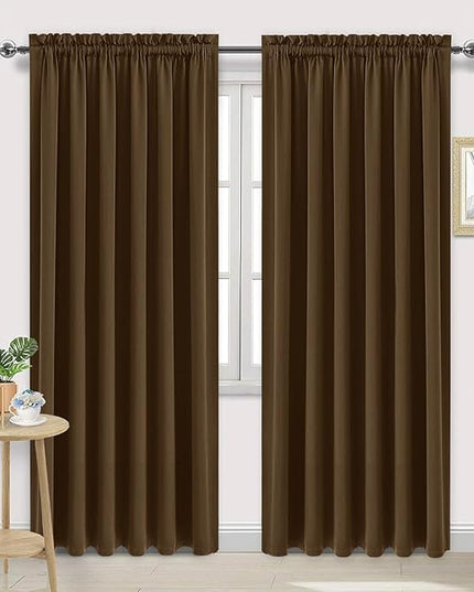 DWCN Blackout Curtains for Living Room Thermal Insulated, Energy Saving & Noise Reducing Bedroom Curtains, Brown, W 70x L 84 Inch, Set of 2 Rod Pocket Curtain Panels