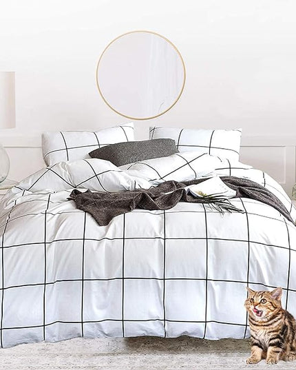 Houseri Black and White Plaid Comforter Set - Twin Size Boys and Girls Bedding Sets with Buffalo Checkered, Grid and Gingham Patterns - Preppy Comforter Sets for College