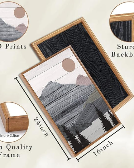 ANHUIB Mountain Framed Wall Art 16x24 Inch Large Nature Wilderness Art Print Abstract Landscape Painting Set of 3 for Living Room Bedroom Office