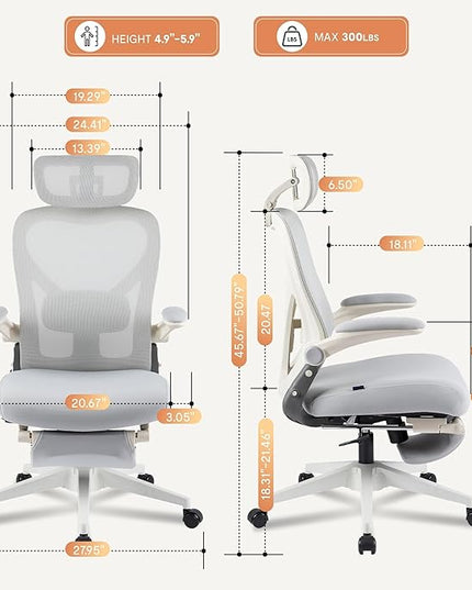 FLEXISPOT Foldex Ergonomic Office Chair, Folding Chair for Small Spaces with Lumbar Support, Flip-up Armrests, 3D Headrest, Desk Chairs with Footrest for Work,Video Game (Foam Seat, Grey)