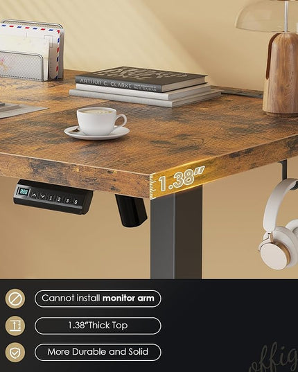 OffiGo Electric Standing Desk with 3-Piece Board, 71 Inch Height Adjustable Large Desk with Power Outlets, Sit Stand Table, Writing Computer Desk for Home, Office, Workstation, Rustic Brown