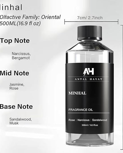 Hotel Scents Diffuser Oil Minhal 500mL – Luxury Home Scent Refill with Rose, Narcissus, Patchouli – Inspired by Iris de Nuit Perfume – Premium Essential Oil for Waterless & Ultrasonic Diffuser
