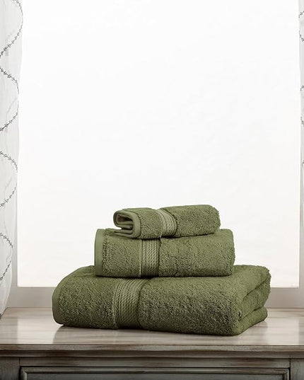 Superior Egyptian Cotton Pile 3 Piece Towel Set, Includes 1 Bath, 1 Hand, 1 Face Towel/Washcloth, Ultra Soft Luxury Towels, Thick Plush Essentials, Guest Bath, Spa, Hotel Bathroom, Forest Green