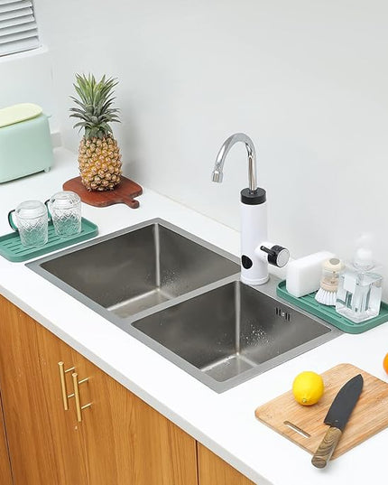 Silicone Kitchen Sink Organizer Tray for Multiple Usage,Eco-Friendly Sponges Holder for Kitchen Bathroom Counter or Sink,Dish Soap Dispenser,Scrubber,Bottle,Cup (Green, 10"×5.3")