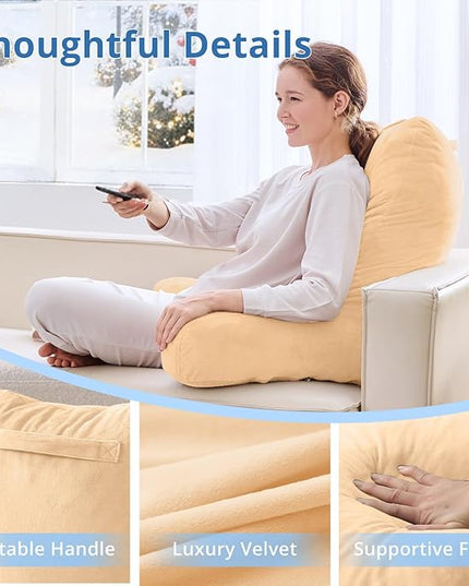 Sasttie 25-inch Reading Pillows for Sitting in Bed Adult, Jumbo Velvet Back Pillow Bed Sitting Up, XL High Back-Rest Support Cushion for Sit Up on Couch & Floor, Oeko-Tex Certified, Camel