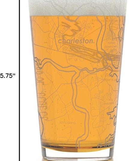 Well Told Engraved Charleston South Carolina Map Pint Glass, Etched Beer Gift (16 oz, Clear) City Map Pint, Custom City Glassware, Gifts For Beer Lovers