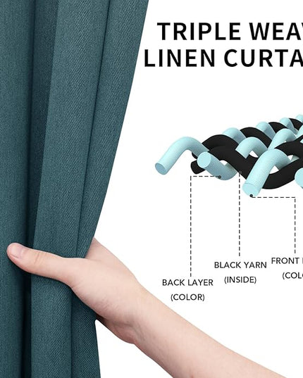Easy-Going Linen Look Blackout Curtain Grommet Window Curtain Drapes for Bedroom, Living Room Thermal Insulated Room Darkening (2 Panels, 52x84 inch, Bluestone)