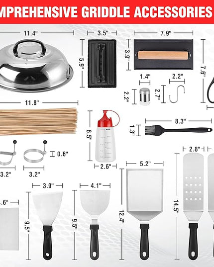128 PCS Griddle Accessories Kit - Premium Flat Top Grill Accessories Set for Blackstone & Camp Chef, Stainless Steel BBQ Tool Utensils Gift Grilling Set for Lover Outdoor Men Women dad