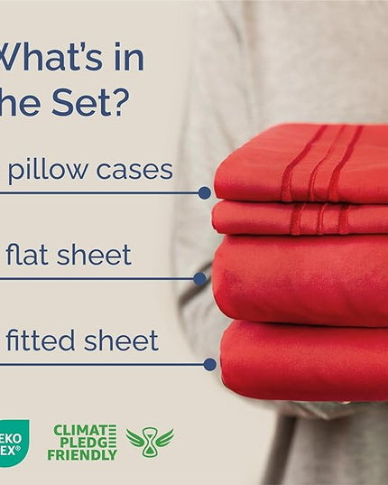 King Size 4 Piece Sheet Set - Comfy Breathable & Cooling Bed Sheets Set - Hotel Luxury Bedding for Women, Men, Kids, Teens, Boys and Girls - Deep Pockets, Ultra-Soft & Wrinkle Free - Oeko-Tex - Red