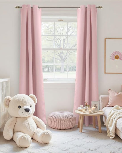 YoungsTex Baby Pink Room Darkening Curtains 84 Inches Length for Kids Girl Bedroom - Thermal Insulated with Grommet Blackout Drapes for Living Room, 2 Panels, 42 x 84 Inch