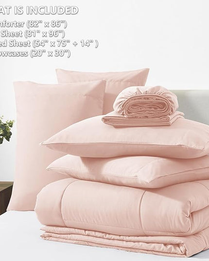 CozyLux Full Size Comforter Sets Blush Pink, 7 Pieces Bed in a Bag, Pink Comforter Full Size, All Season Bedding Sets with Stitch Quilted Comforter, Flat Sheet, Fitted Sheet, Pillowcases