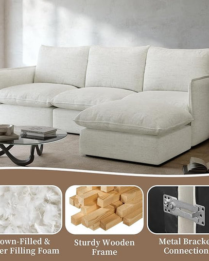Waterproof Cloud Sectional Couches for Living Room,High Backrest Down Filled Couch,6 Seater Oversized Modular U-Shaped Sofas with Chaise,Detachable Sofa Covers,Cream White