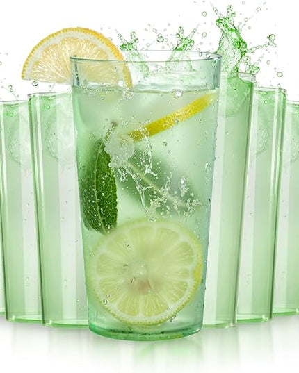 Liacere Plastic Drinking Glasses (Set of 12) 18oz Highball Green Reusable Plastic Glasses Colors，Kitchen Water Glasses Cup, Bar Tumbler Glassware Set for Beer, Juice, Cocktail, Whiskey, Milk
