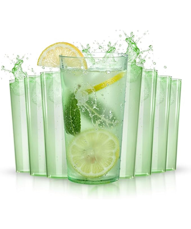Liacere Plastic Drinking Glasses (Set of 12) 18oz Highball Green Reusable Plastic Glasses Colors，Kitchen Water Glasses Cup, Bar Tumbler Glassware Set for Beer, Juice, Cocktail, Whiskey, Milk