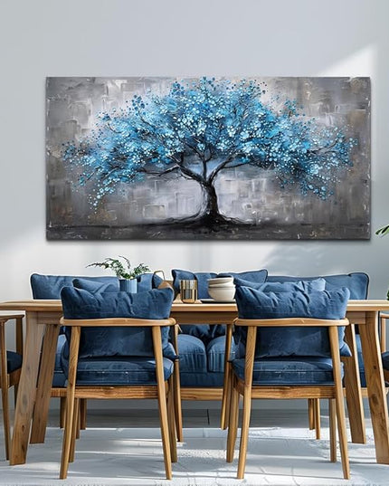 FUHAIHUA Canvas Wall Art For Living Room Large Wall Decor For Office Bedroom Decortions Black And White Pictures Blue Trees Wall Paintings Framed Mural Aesthetic Home Decor Posters Artwork 30x60 In