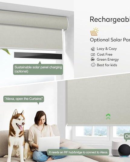 Zshine Motorized Blackout Window Blinds Customize Width (23-95 Inches) Remote Control Wireless and Rechargeable Roller Shades Blinds for Windows, Home, Office, Hotel, Club, Restaurant(82164B)