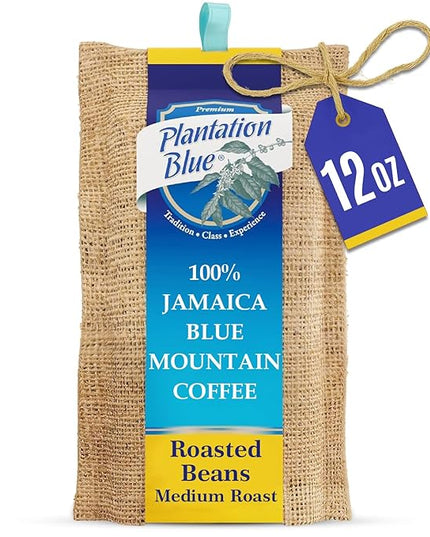Plantation Blue 100% Blue Mountain Coffee from Jamaica, Medium Roasted Whole Beans (12oz)