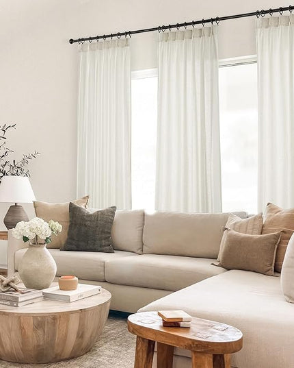 Topfinel Natural Pinch Pleated Linen Curtains 84 Inch Length 2 Panels for Bedroom Living Room Textured Birch Semi Sheer Window Curtain Boho Neutral Back Tab Pinch Pleat Drape with Hooks 84 Inches Long
