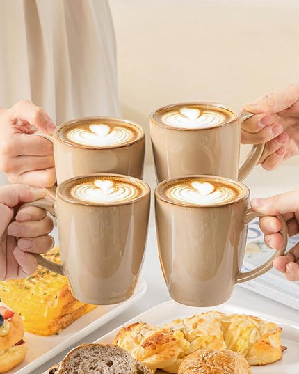 vancasso PLAYA Ceramic Coffee Mug Set of 6, 12 Oz Tea Cups with Handle for Latte, Tea, Cappuccino, Milk, Cocoa, Microwave&Dishwasher Safe, Brown