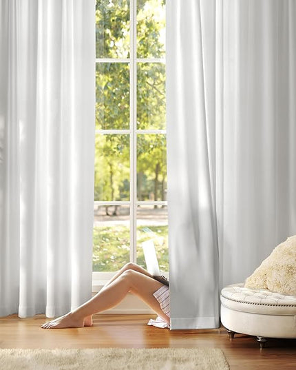 Anmao Non-See-Through Privacy Semi Sheer Curtains for Living Room 90 Inch Length 2 Panels Set, Light Filtering That Let Light in Rod Pocket Window Drapes for Bedroom, 52W x 90L, Light Grey