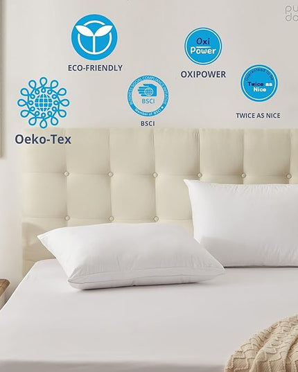 puredown® Goose Feather Down Sleeping Pillows Soft Bed Pillows for Sleeping with 100% Cotton Shell Set of 2 King Size