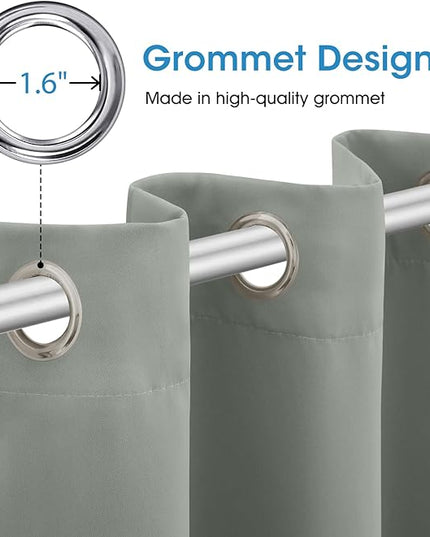 HOMEIDEAS Greyish Green Blackout Curtains for Bedroom 52 X 63 Inch Length 2 Panels Set Room Darkening Bedroom Curtains, Soundproof Thermal Grommet Window Curtains for Living Room