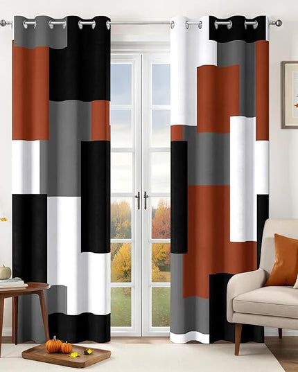 Burnt Orange 100% Blackout Curtains for Bedroom 96 inch Length 2 Panels Set Rust Modern Abstract Geometric Black Out Curtains Insulated Room Darkening Window Drapes for Living Room, 52Wx96L