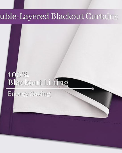 Yakamok Room Darkening 100% Blackout Curtains Grommet Window Treatments with 2 Thick Layers-Purple Thermal Insulated Drapes Set of 2 Panels for Bedroom Living Room 52 Inches by 84 Inches Length