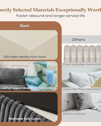 40" Modular Sectional Sofa, Upholstered Floor Sofa Couch with Pillow, Bean Bag Chair for Bedroom Living Room, No Assembly Required (Plush Corduroy Fabric, Grey)