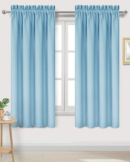 DWCN Blackout Curtains for Bedroom - Thermal Insulated Privacy Energy Saving Rod Pocket Drapes for Living Room, W 38 x L 72 Inch, Light Blue, Set of 2