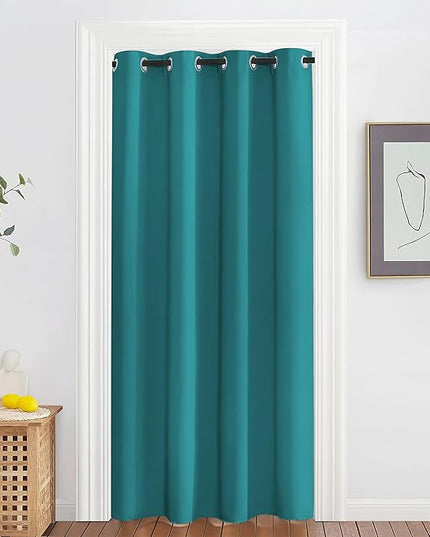 NICETOWN Blackout Doorway Curtain Drape 78 inch Long - Grommet Noise Reducing Thermal Insulated Solid Modern Window Treatments for Bedroom Closet (1 Panel, 52 x 78 Inch, Peacock Teal)