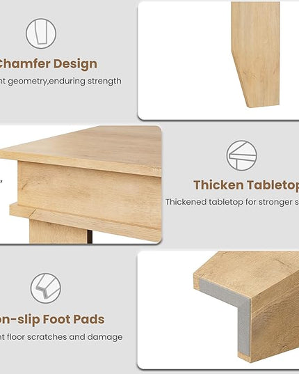 GarveeHome Farmhouse Dining Table for 6-8 People, 71 in Long Kitchen Tables with Wooden Sturdy Frame, 6 ft Large Rectangular Dinner Table for Dining Room, Kitchen, Natural, 71" Non-extendable