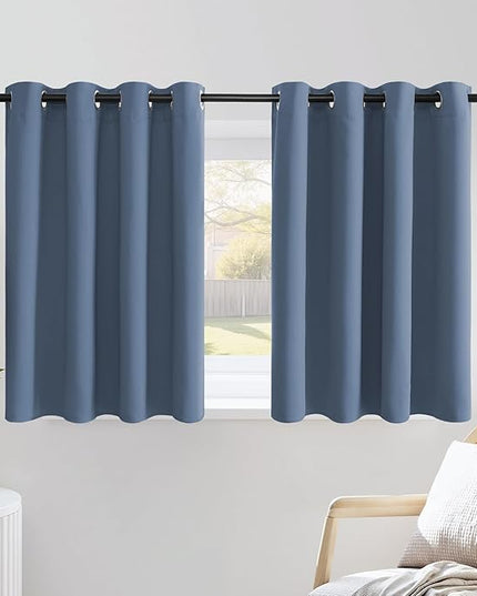 NICETOWN Stone Blue Short Curtains 36 inches Long for Kitchen, Grommet Sunlight Reducing Solid Vertical Window Treatments for Cafe & Home Office, 2 Panels, W52 x L36