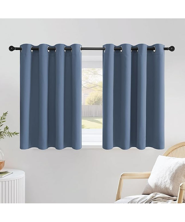 NICETOWN Stone Blue Short Curtains 36 inches Long for Kitchen, Grommet Sunlight Reducing Solid Vertical Window Treatments for Cafe & Home Office, 2 Panels, W52 x L36