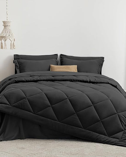 Love's cabin Full Comforter Set Black, 7 Pieces Full Bed in a Bag, All Season Bedding Sets with 1 Comforter, 1 Flat Sheet, 1 Fitted Sheet, 2 Pillowcase and 2 Pillow Sham