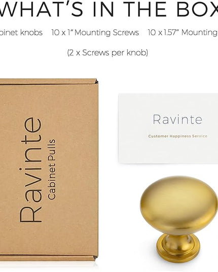 Ravinte 10 Pack Gold Round Zinc Cabinet Brass Knobs for Kitchen Bathroom Closet Dresser Cabinets