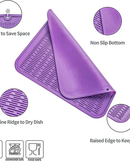 Silicone Dish Drying Mat for Multiple Usage,Easy clean,Eco-friendly,Heat-resistant Silicone Mat for Kitchen Counter or Sink,Refrigerator or Drawer Liner Purple 2XL 24 inches x 18 inches