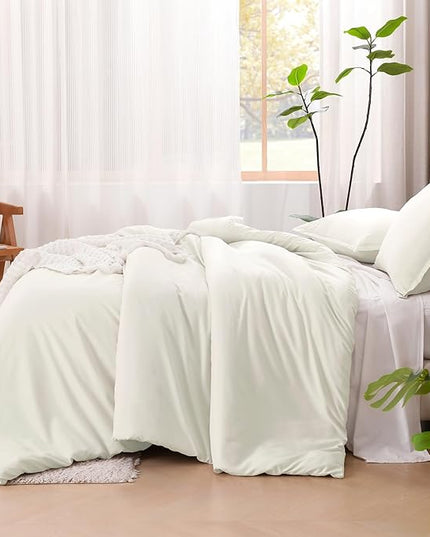 Litanika Oversized King Comforters Ivory Super King Plus Size, 3 Pieces Lightweight Solid Bedding Comforter Set, All Season Fluffy Bed Set (128x120In Comforter & 2 Pillowcases)