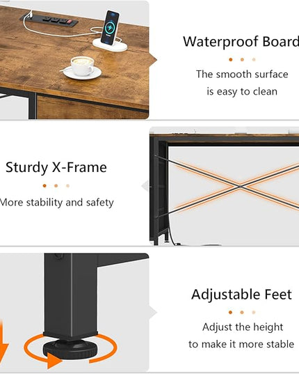 60 Inch Computer Desk with 8 Drawers, Home Office Desk with Power Outlets, Work Study Gaming Desk with 8 Fabric Drawers, Rustic Brown