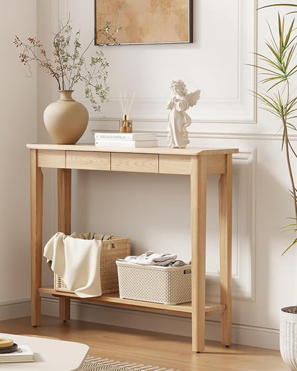 AQIMUELE Wood Console Table with Drawers, Mid Century Modern Console Table Walnut for Entryway, Living Room, Hall Way.